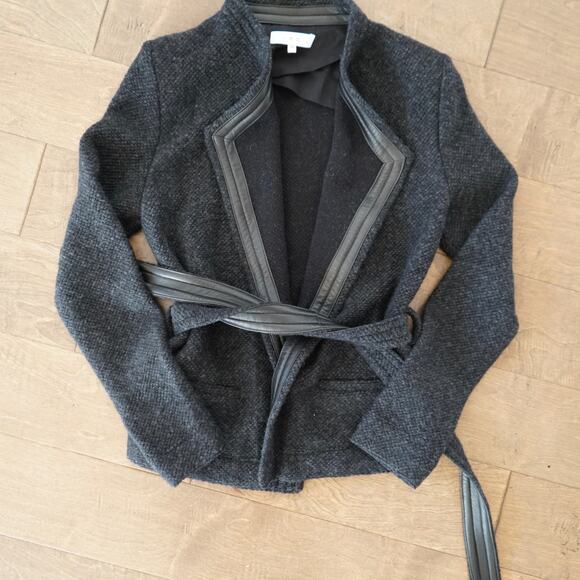 IRO AWA PERMANENT COLLECTION LEATHER TRIMMED WOOL Womens Wool Jacket Size 38 M - Picture 3 of 11